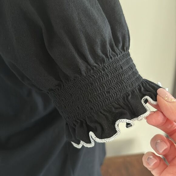 LOFT Outlet Short Puff Sleeve Black Cotton Top Size XS - Picture 4 of 9